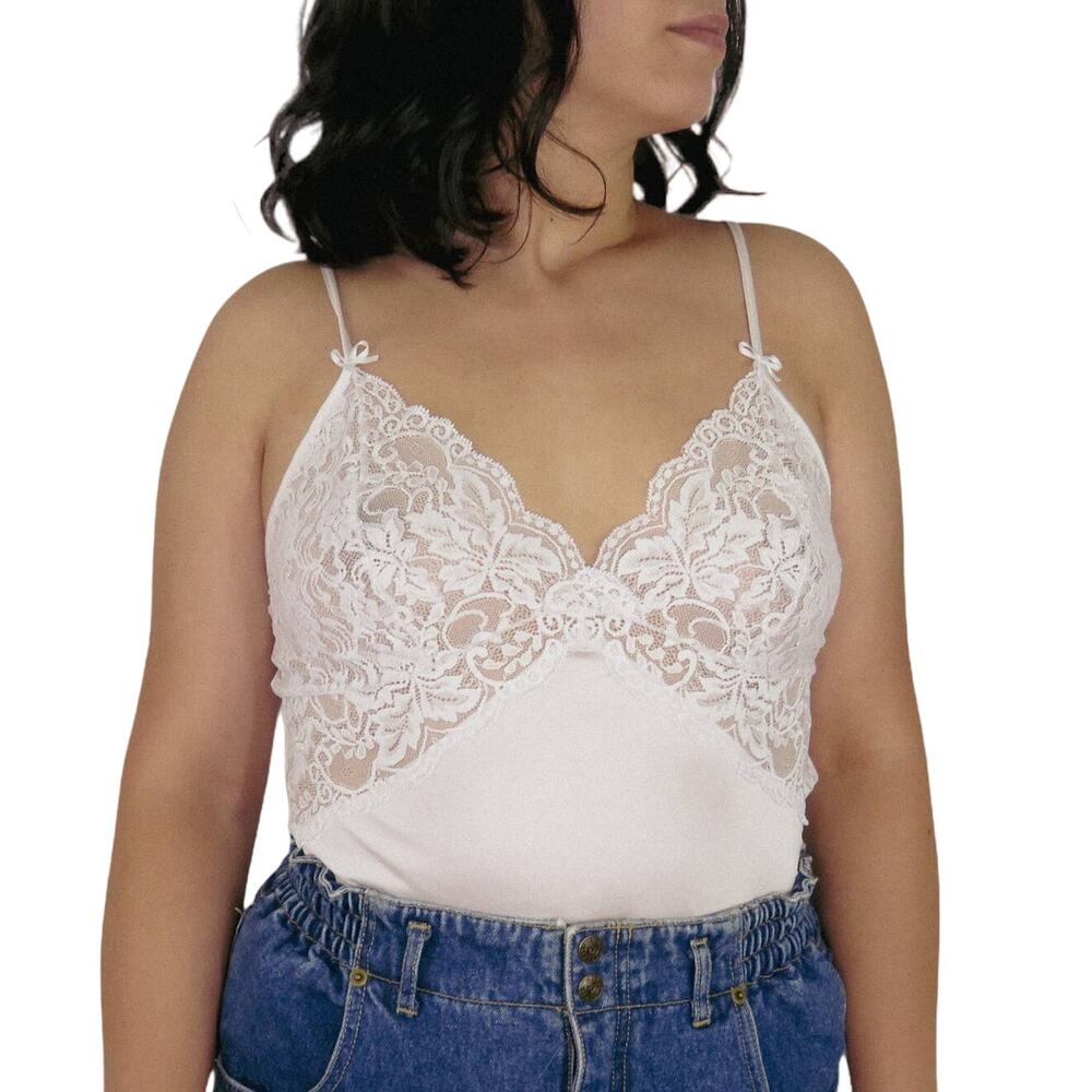 1970s Vanity Fair Vintage White Lace Camisole Top Boudoir Coquette Size 36/42